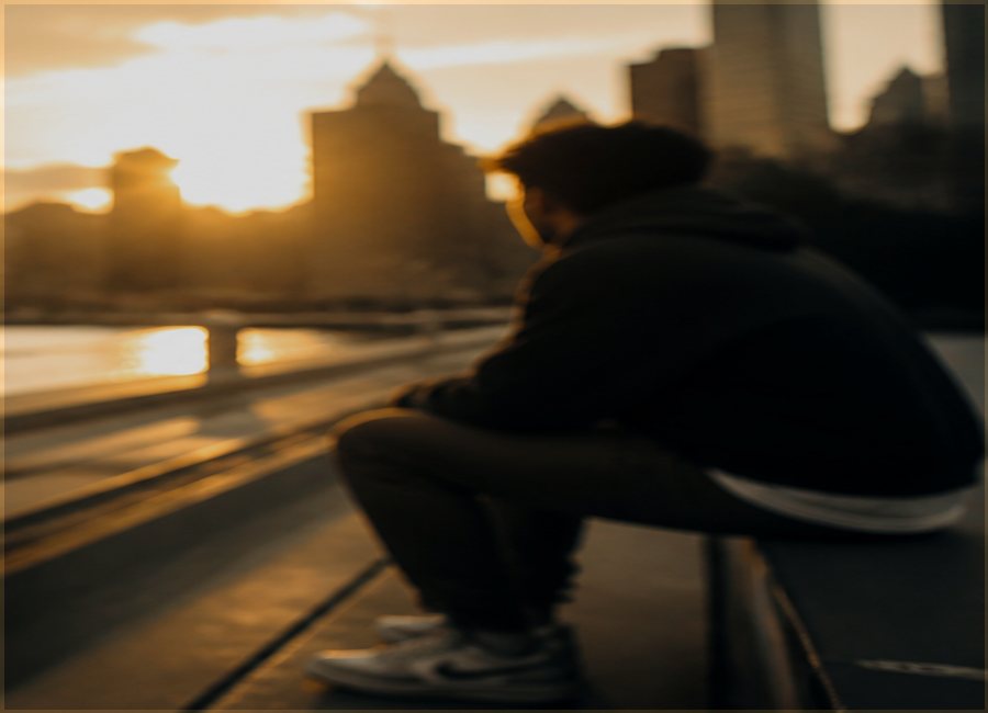 Golden light over a city backdrop during content creation
